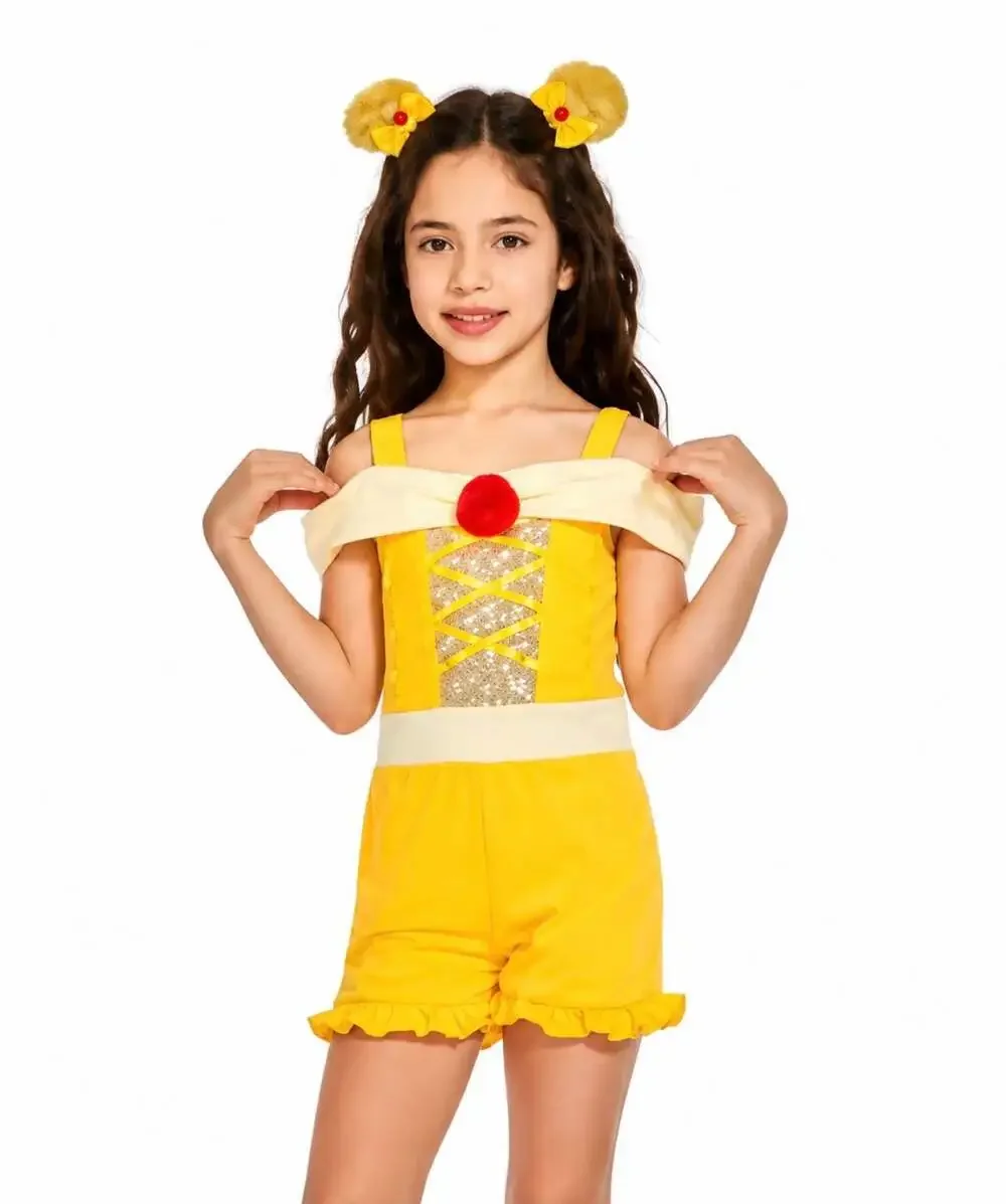 Lily Tots Princess Belle Costume Romper Yellow Sequin Disneybound Halloween